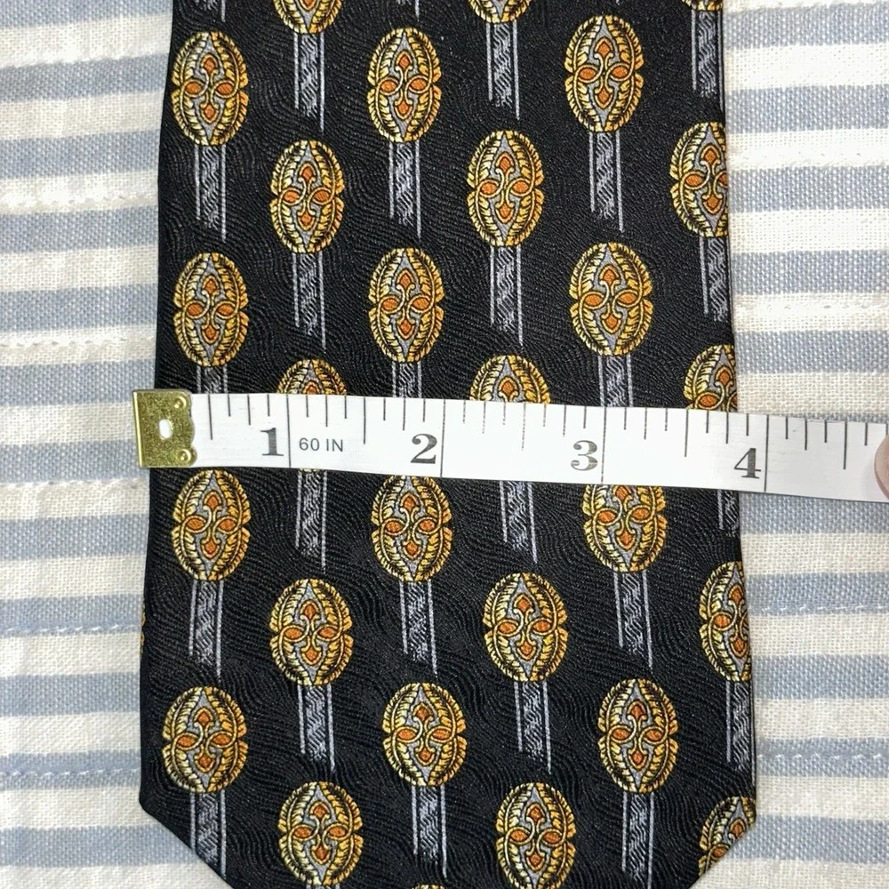 Ferrentino Ferre 100% Silk Tie Made In Italy Black Gold Geometric Luxury Necktie